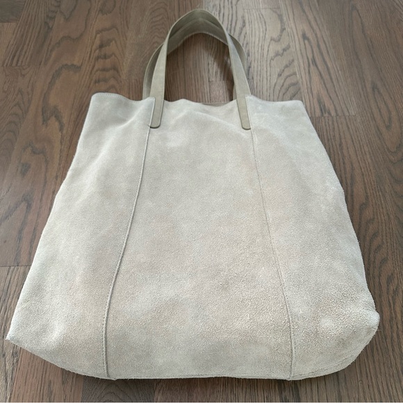 Merona Genuine Suede Leather and Cotton Shopper Tote Bag in Ivory Grey Tone - Picture 2 of 8